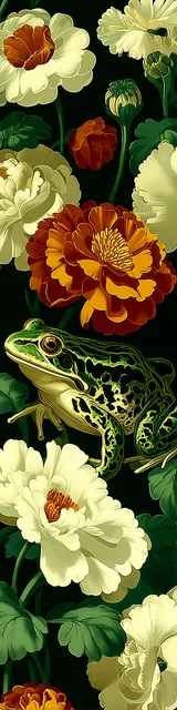 Free printable frog bookmark featuring frog on leaves and flowers